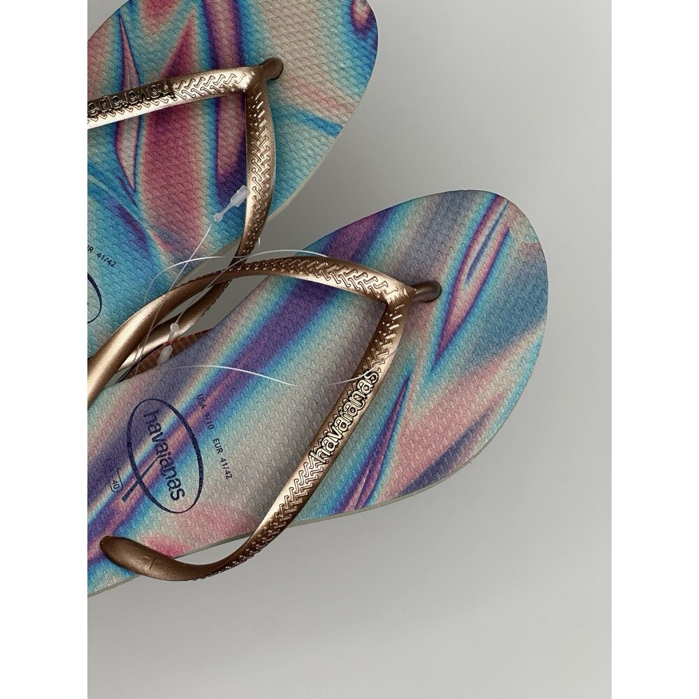 Havaianas Slim Iridescent Flip-Flop Sandals Women's 9/10 Euro 41/42 Sand Grey - Picture 4 of 5